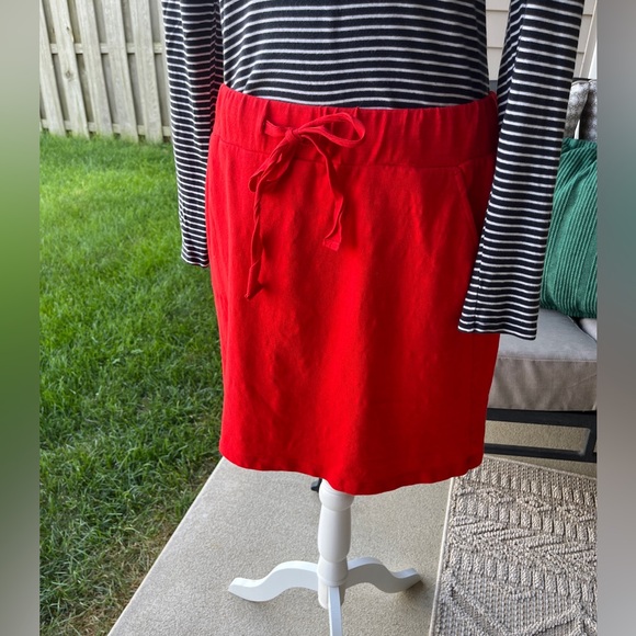 LOFT Red Cotton Drawstring Pencil Skirt - Picture 1 of 13